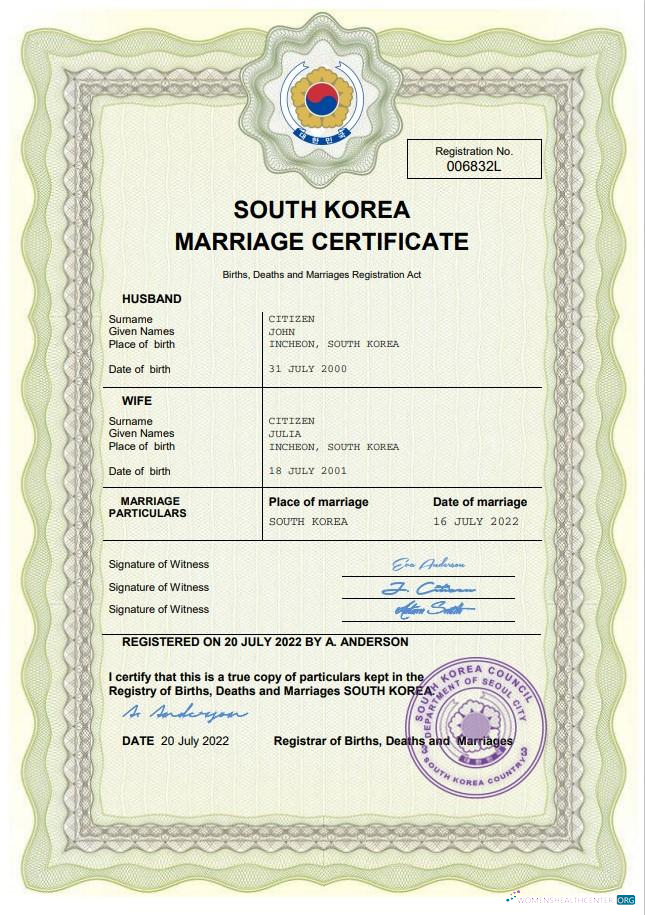 Download South Korea marriage certificate Word and PDF template Photoshop template